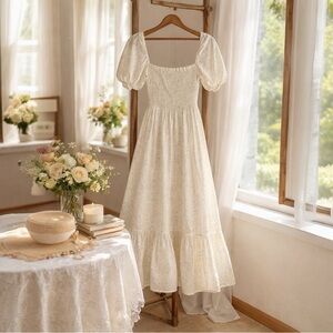 O.P.T Floral Smocked Midi Dress Puff Sleeve Reformation Riva Style Cottagecore